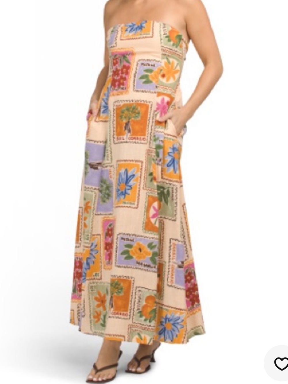 Anthropologie Paper Heart Strapless Floral Patchwork Linen Maxi Dress size L